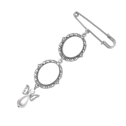 20pcs Sublimation Blank Metal Brooch With Bead Pendants Wedding Bouquet Pin Brooches with Oval Pendants For Diy Photo Print