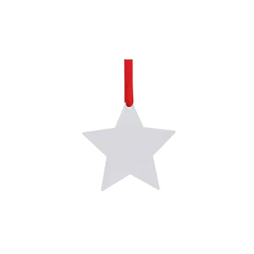 20pcs Sublimation Blank Snowflake Star Pendants Red Ribbon Design Xmas Tree Hanging Ornament For Custom Christmas New Year Gift