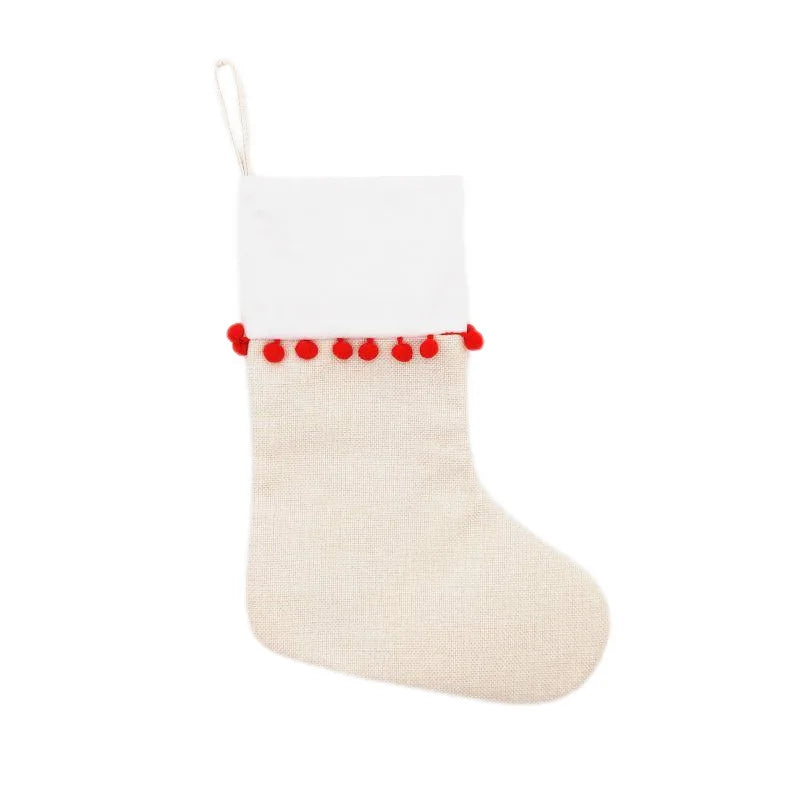 10pcs Christmas New Year Candy Bag Sublimation Linen Drawstring Gift Bag Xmas Tree Hanging Santa Socks Christmas Stockings Gift Bag