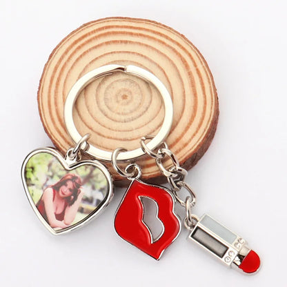 10pcs Sublimation Blank Keychains Creative Lipstick Love&Heart Pendants Keyring Lip Pendant Keychain For Heat Transfer Print