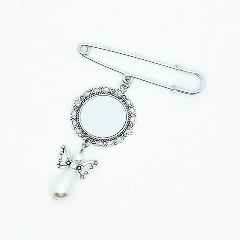 20pcs Sublimation Blank Metal Brooch With Bead Pendants Wedding Bouquet Pin Brooches with Oval Pendants For Diy Photo Print
