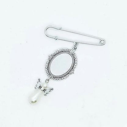 20pcs Sublimation Blank Metal Brooch With Bead Pendants Wedding Bouquet Pin Brooches with Oval Pendants For Diy Photo Print