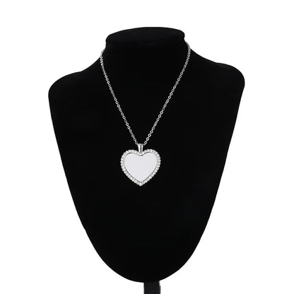 10pcs Heart Rhinestones Pendant Necklace Sublimation Blanks Fine Jewelry For Custom Birthday Valentine's Day Gifts