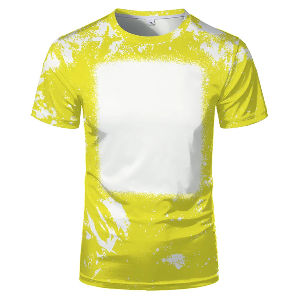 2023 Hot Sell Sublimation Blank Colorful Faux Bleached Polyester T-shirts Man Women Kids Casual Short Sleeve Summer Tops Tee
