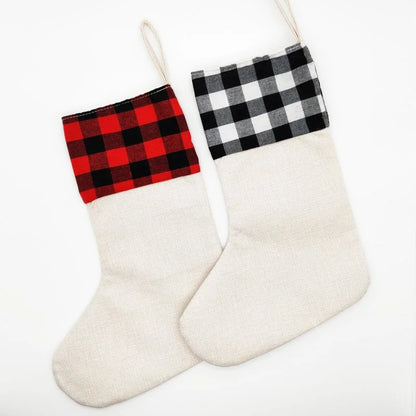10pcs Christmas New Year Candy Bag Sublimation Linen Drawstring Gift Bag Xmas Tree Hanging Santa Socks Christmas Stockings Gift Bag