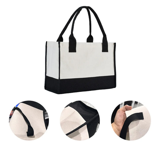 5pcs New Outdoor Handbag Sublimation Blank Purchase Shoulder Bag 380Gram Cotton and Linen Black Bottom Travel Storage Bag