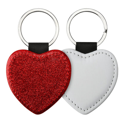 20pcs Sequin Keychain Sublimation Round&Heart&Squre Shapes PU Keychains Keyring DIY Craft Gift for Women Car Bag Accessaries
