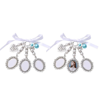 10pcs Bow Shape Pin Brooches 1-3 Oval Insert Pendants Badges Sublimation Metal Wedding Bouquet Brooches For DIY Print Logo Photo