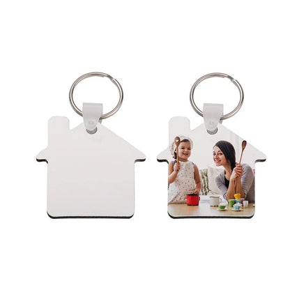 50pcs Sublimation MDF Keychain DIY Sublimation Wooden Thermal Transfer Board Key Rings Printable White Blank MDF Key Ring Keychain