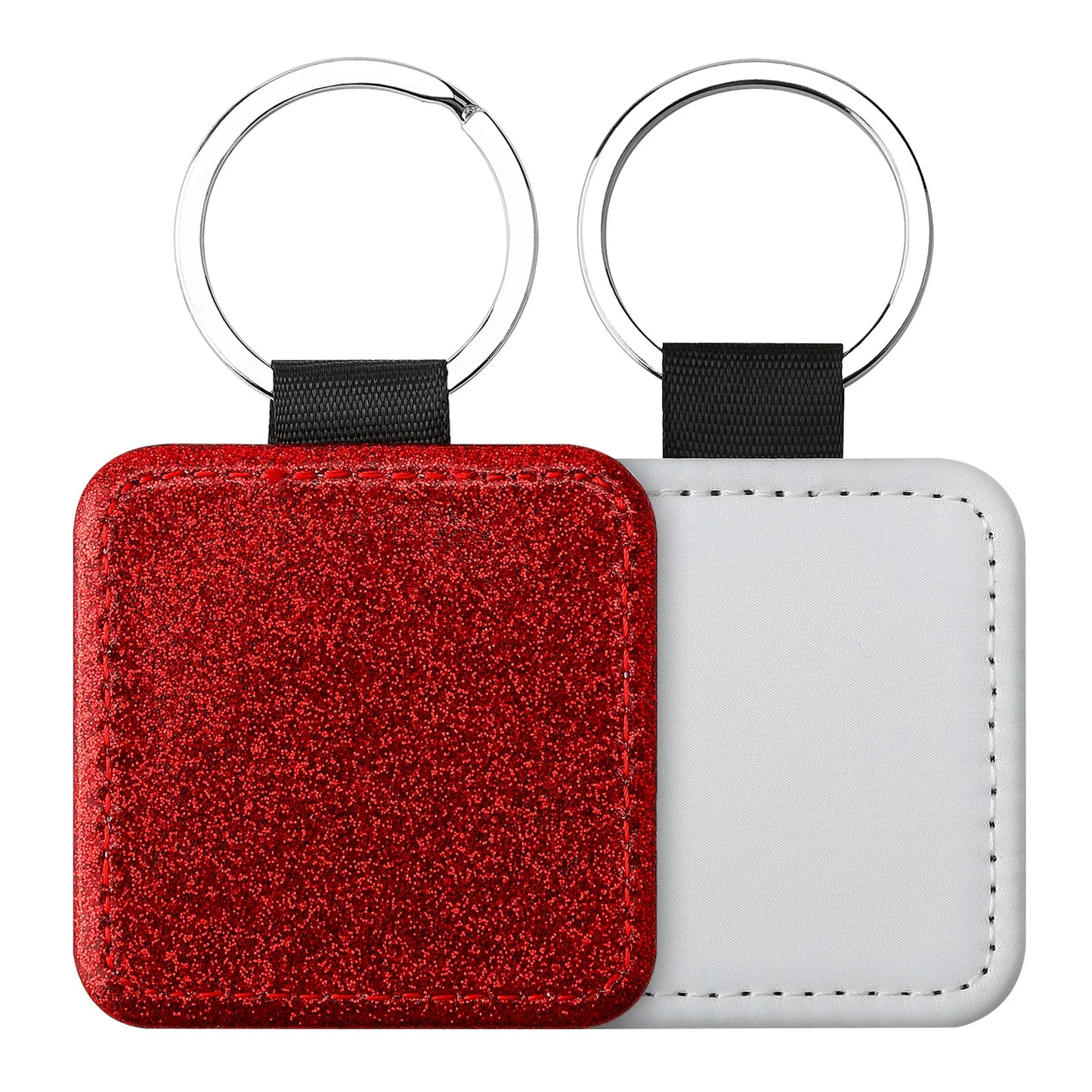 20pcs Sequin Keychain Sublimation Round&Heart&Squre Shapes PU Keychains Keyring DIY Craft Gift for Women Car Bag Accessaries