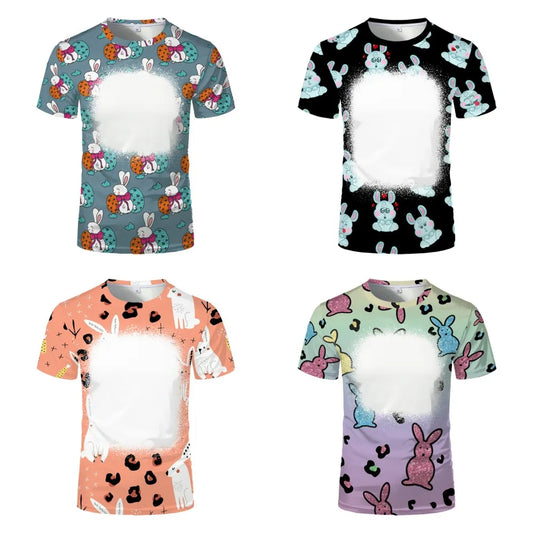 Rabbit Design Tshirt For Easter Cute Child-Parents Family Clothes Tee Tops Sublimation Blank  T-shirts For Heat Transfer Print