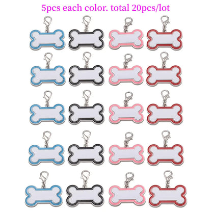 20pcs Metal Keychain Name Tel Keychain Sulimation Anti-lost Dog ID Tag For Custom Personalized Bone Keyring Bone Keychain