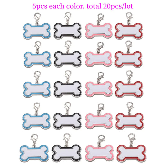 20pcs Metal Keychain Name Tel Keychain Sulimation Anti-lost Dog ID Tag For Custom Personalized Bone Keyring Bone Keychain
