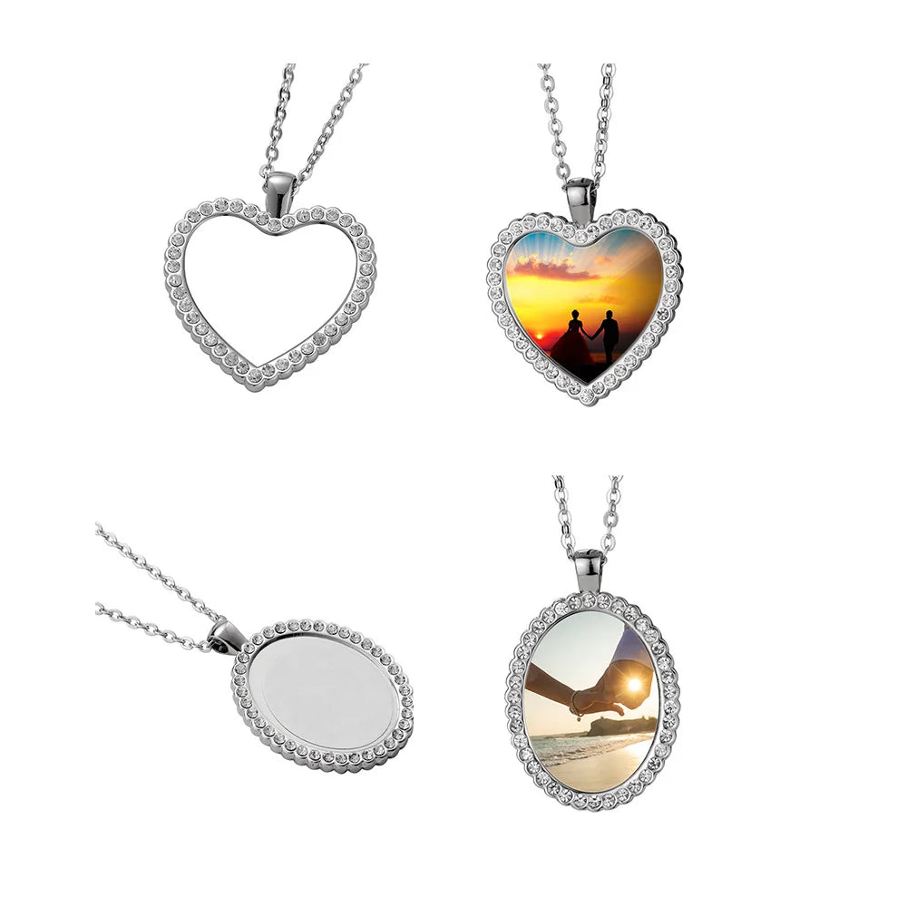 10pcs Heart Rhinestones Pendant Necklace Sublimation Blanks Fine Jewelry For Custom Birthday Valentine's Day Gifts