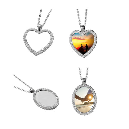 10pcs Heart Rhinestones Pendant Necklace Sublimation Blanks Fine Jewelry For Custom Birthday Valentine's Day Gifts