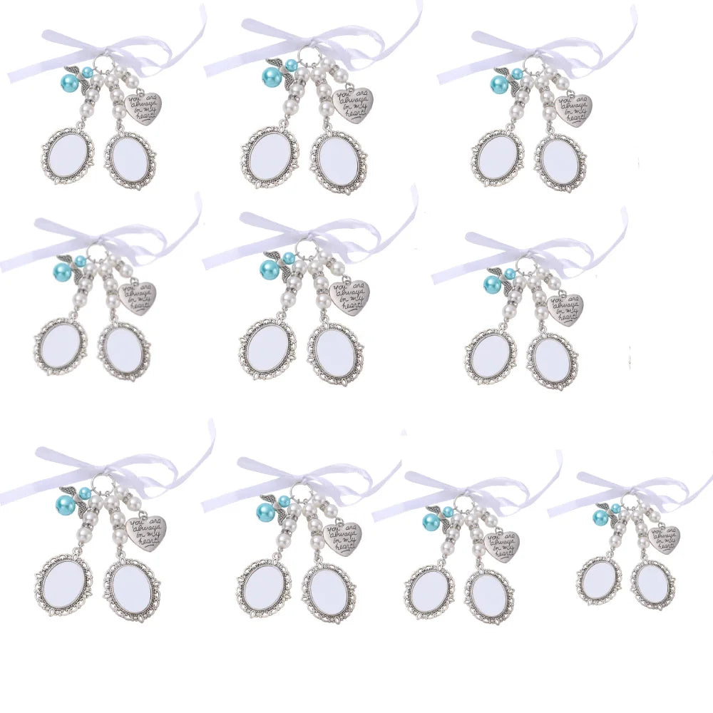 10pcs Bow Shape Pin Brooches 1-3 Oval Insert Pendants Badges Sublimation Metal Wedding Bouquet Brooches For DIY Print Logo Photo