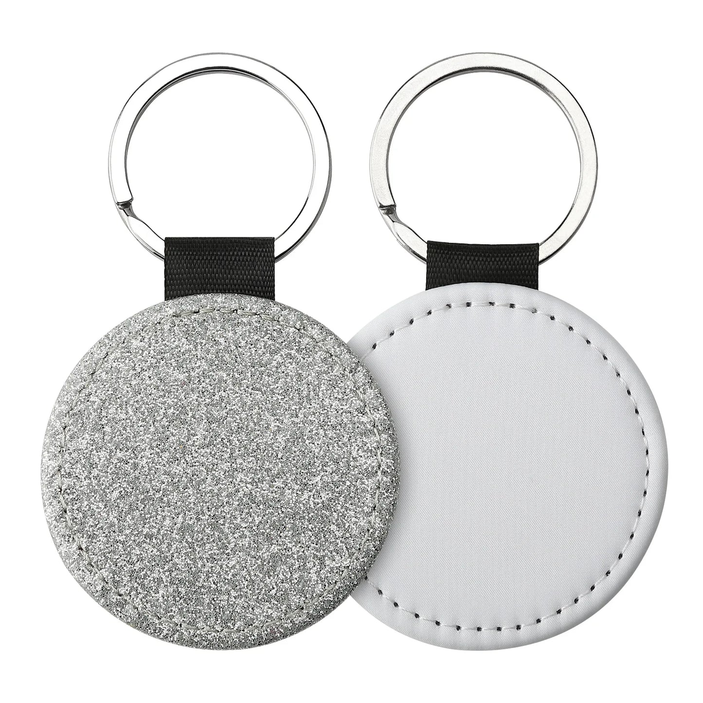 20pcs Sequin Keychain Sublimation Round&Heart&Squre Shapes PU Keychains Keyring DIY Craft Gift for Women Car Bag Accessaries