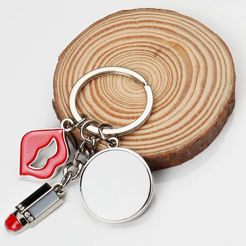 10pcs Sublimation Blank Keychains Creative Lipstick Love&Heart Pendants Keyring Lip Pendant Keychain For Heat Transfer Print