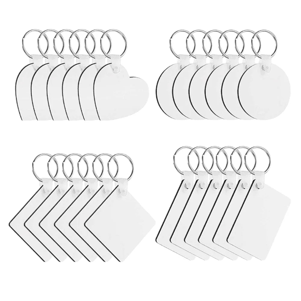 50pcs Sublimation MDF Keychain DIY Sublimation Wooden Thermal Transfer Board Key Rings Printable White Blank MDF Key Ring Keychain