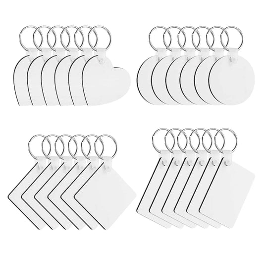 50pcs Sublimation MDF Keychain DIY Sublimation Wooden Thermal Transfer Board Key Rings Printable White Blank MDF Key Ring Keychain