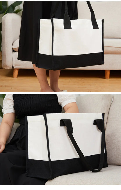 5pcs New Outdoor Handbag Sublimation Blank Purchase Shoulder Bag 380Gram Cotton and Linen Black Bottom Travel Storage Bag