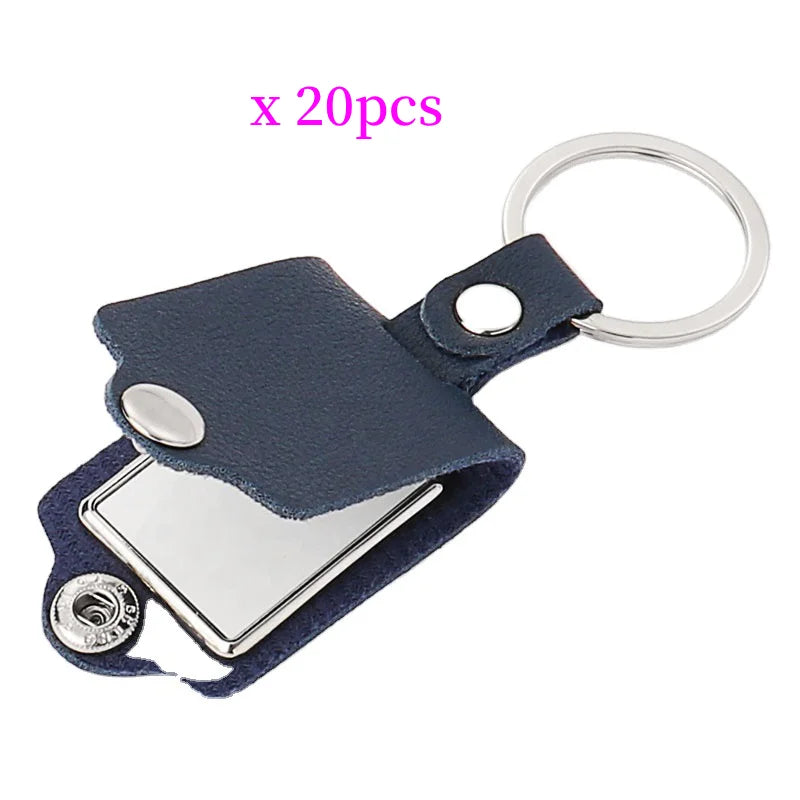 20pcs PU Leather Keychain Sublimation Blank Simple KeyChains Small Gifts With Metal Photo Frame Pendant For Logo Photo Print