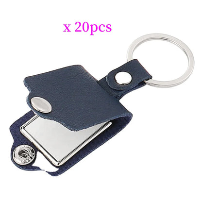 20pcs PU Leather Keychain Sublimation Blank Simple KeyChains Small Gifts With Metal Photo Frame Pendant For Logo Photo Print