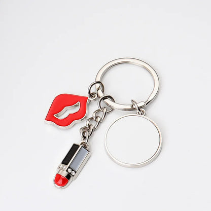 10pcs Sublimation Blank Keychains Creative Lipstick Love&Heart Pendants Keyring Lip Pendant Keychain For Heat Transfer Print