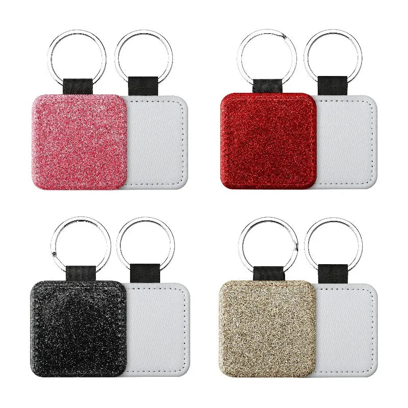 20pcs Sequin Keychain Sublimation Round&Heart&Squre Shapes PU Keychains Keyring DIY Craft Gift for Women Car Bag Accessaries