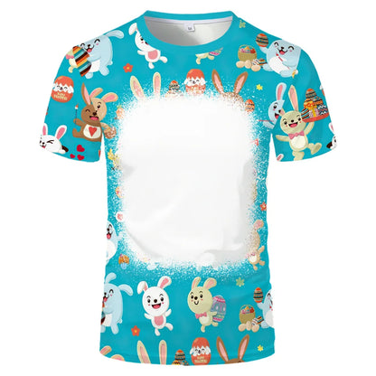 Rabbit Design Tshirt For Easter Cute Child-Parents Family Clothes Tee Tops Sublimation Blank  T-shirts For Heat Transfer Print