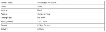 20pcs Sublimation Blank Metal Brooch With Bead Pendants Wedding Bouquet Pin Brooches with Oval Pendants For Diy Photo Print
