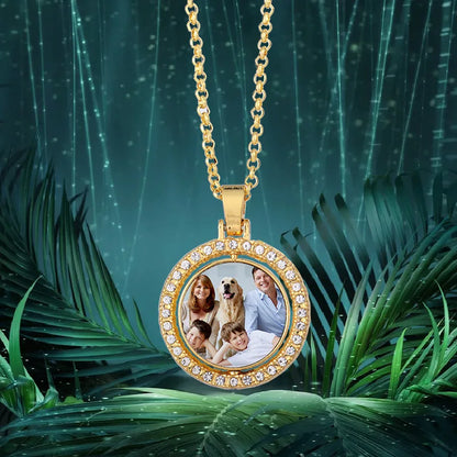 10pcs Rhinestones Pendant Necklaces Round Rotate Design Pendant Necklace Sublimation Blanks For Heat Transfer Print Unique Gift