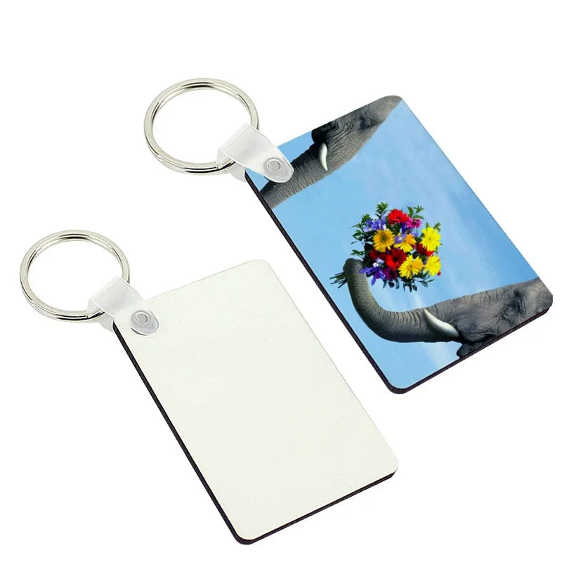 50pcs Sublimation MDF Keychain DIY Sublimation Wooden Thermal Transfer Board Key Rings Printable White Blank MDF Key Ring Keychain