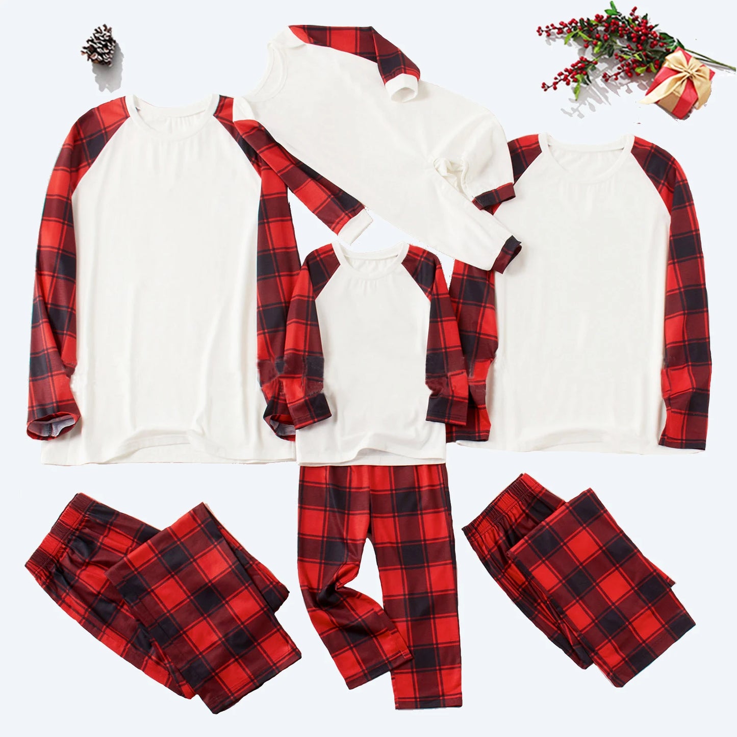 New Xmas Matching Family Outfits Sublimation Blank Tee Shirts Matching Outfits Pajamas Set Mom Dad Kids Sleepwear For DIY Print