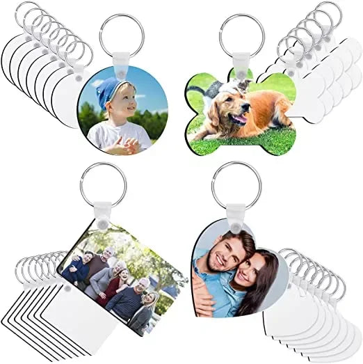 50pcs Sublimation MDF Keychain DIY Sublimation Wooden Thermal Transfer Board Key Rings Printable White Blank MDF Key Ring Keychain