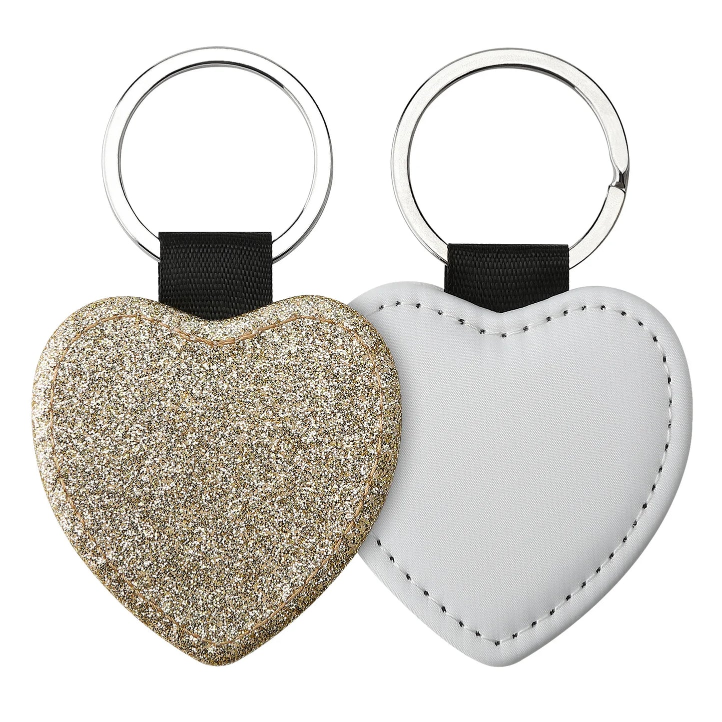 20pcs Sequin Keychain Sublimation Round&Heart&Squre Shapes PU Keychains Keyring DIY Craft Gift for Women Car Bag Accessaries