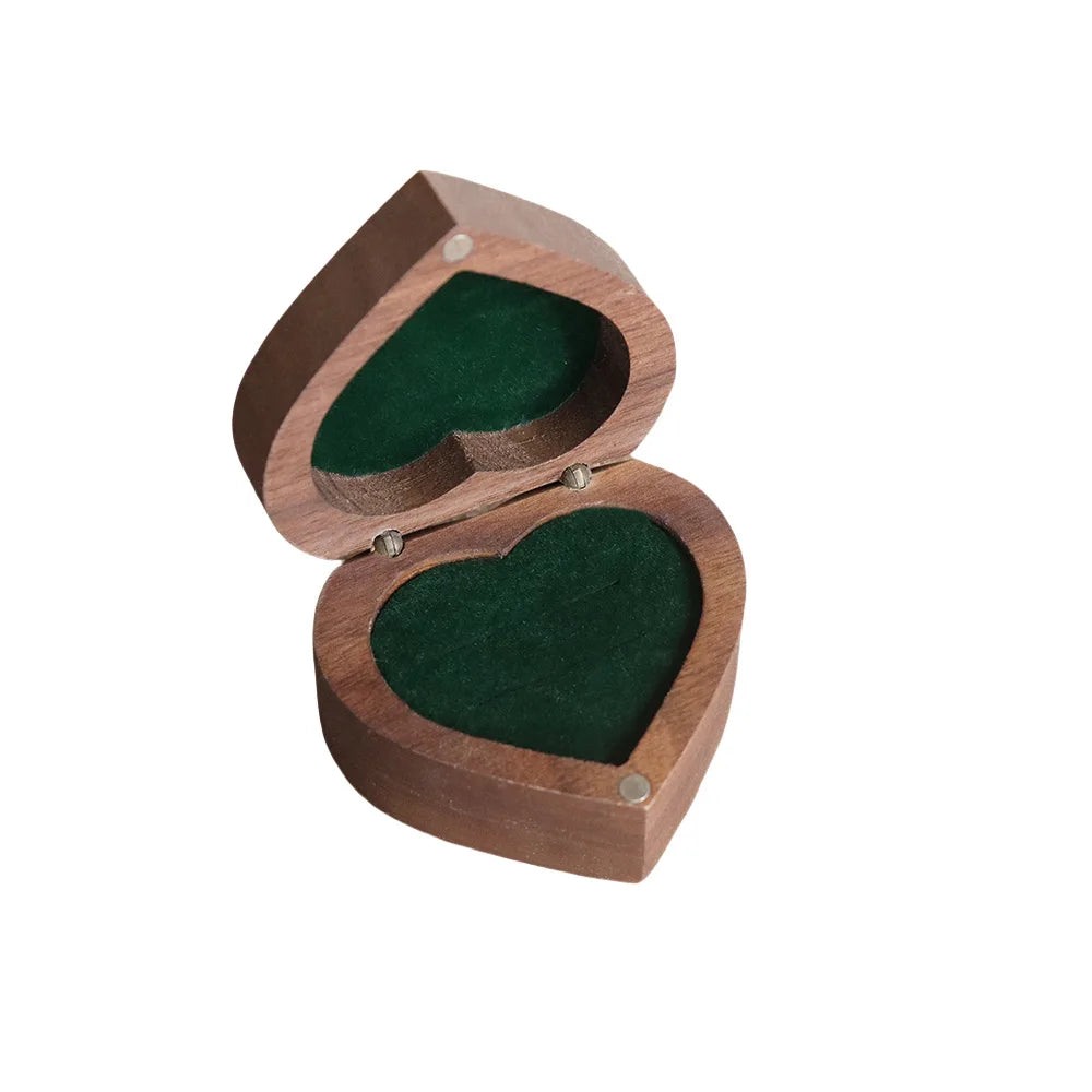 10pcs Heart Shape Walnut Ring Box for Wedding Ceremony Engagement Proposal 2 Slots Earrings Holder Blanks For Laser Engraving Print
