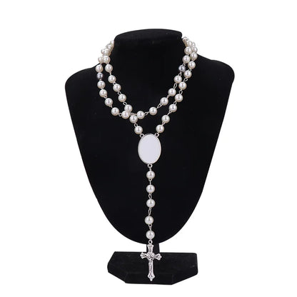 10pcs Sublimation Blank Rosary Necklace Cross Border Pendants Necklace Sublimation Blank Jewelry Necklace For DIY Printing Photo Name