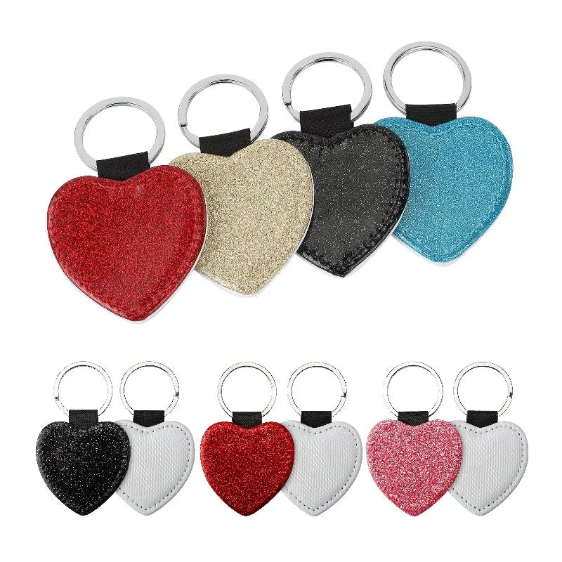 20pcs Sequin Keychain Sublimation Round&Heart&Squre Shapes PU Keychains Keyring DIY Craft Gift for Women Car Bag Accessaries