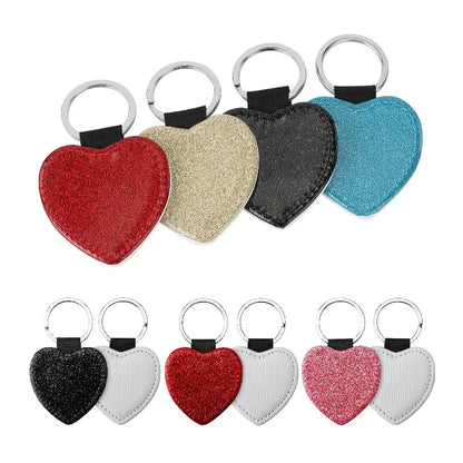 20pcs Sequin Keychain Sublimation Round&Heart&Squre Shapes PU Keychains Keyring DIY Craft Gift for Women Car Bag Accessaries