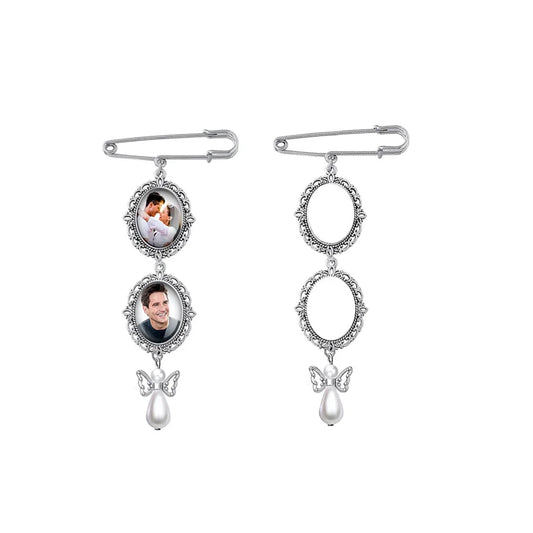 20pcs Sublimation Blank Metal Brooch With Bead Pendants Wedding Bouquet Pin Brooches with Oval Pendants For Diy Photo Print