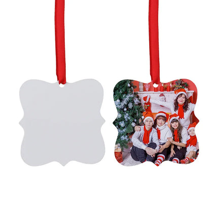 20pcs Sublimation Blank Snowflake Star Pendants Red Ribbon Design Xmas Tree Hanging Ornament For Custom Christmas New Year Gift