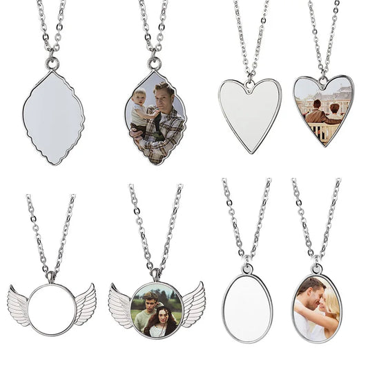 10pcs Angle Wing Pendant Necklace Sublimation Necklaces Heart Pendants Jewelry For Custom Anniversary&Valentine's Day Gift