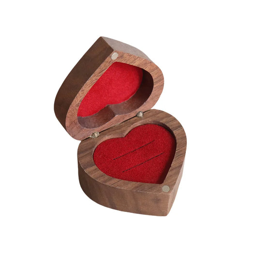 10pcs Heart Shape Walnut Ring Box for Wedding Ceremony Engagement Proposal 2 Slots Earrings Holder Blanks For Laser Engraving Print