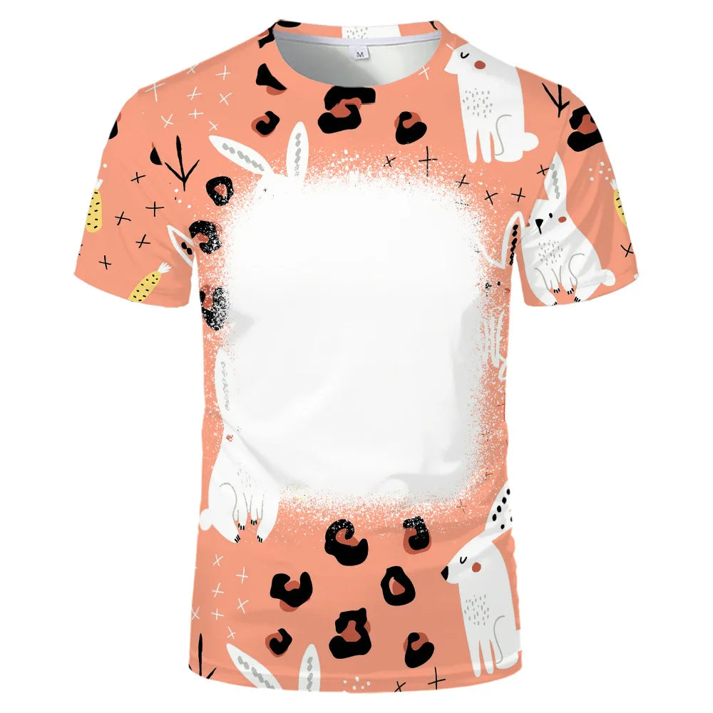 Rabbit Design Tshirt For Easter Cute Child-Parents Family Clothes Tee Tops Sublimation Blank  T-shirts For Heat Transfer Print