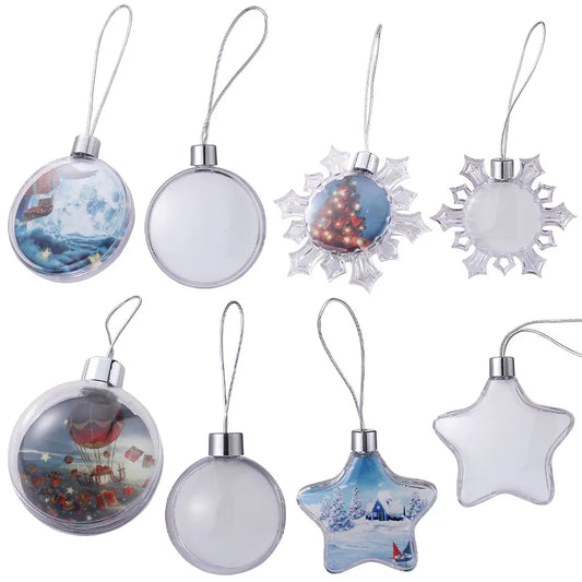 10pcs Sublimation Blank Christmas Pendant Xmas Keychain Ornaments Plastic Acrylic Christmas Snowflake Stars For Christmas Decoration