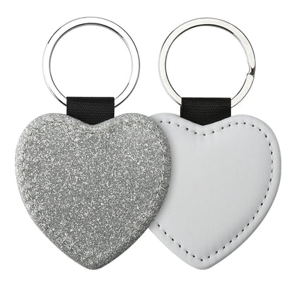 20pcs Sequin Keychain Sublimation Round&Heart&Squre Shapes PU Keychains Keyring DIY Craft Gift for Women Car Bag Accessaries