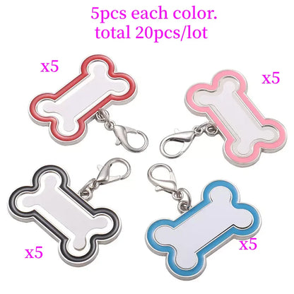 20pcs Metal Keychain Name Tel Keychain Sulimation Anti-lost Dog ID Tag For Custom Personalized Bone Keyring Bone Keychain
