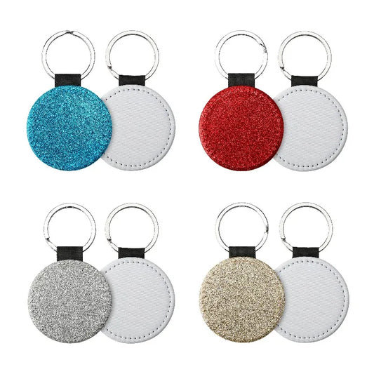 20pcs Sequin Keychain Sublimation Round&Heart&Squre Shapes PU Keychains Keyring DIY Craft Gift for Women Car Bag Accessaries