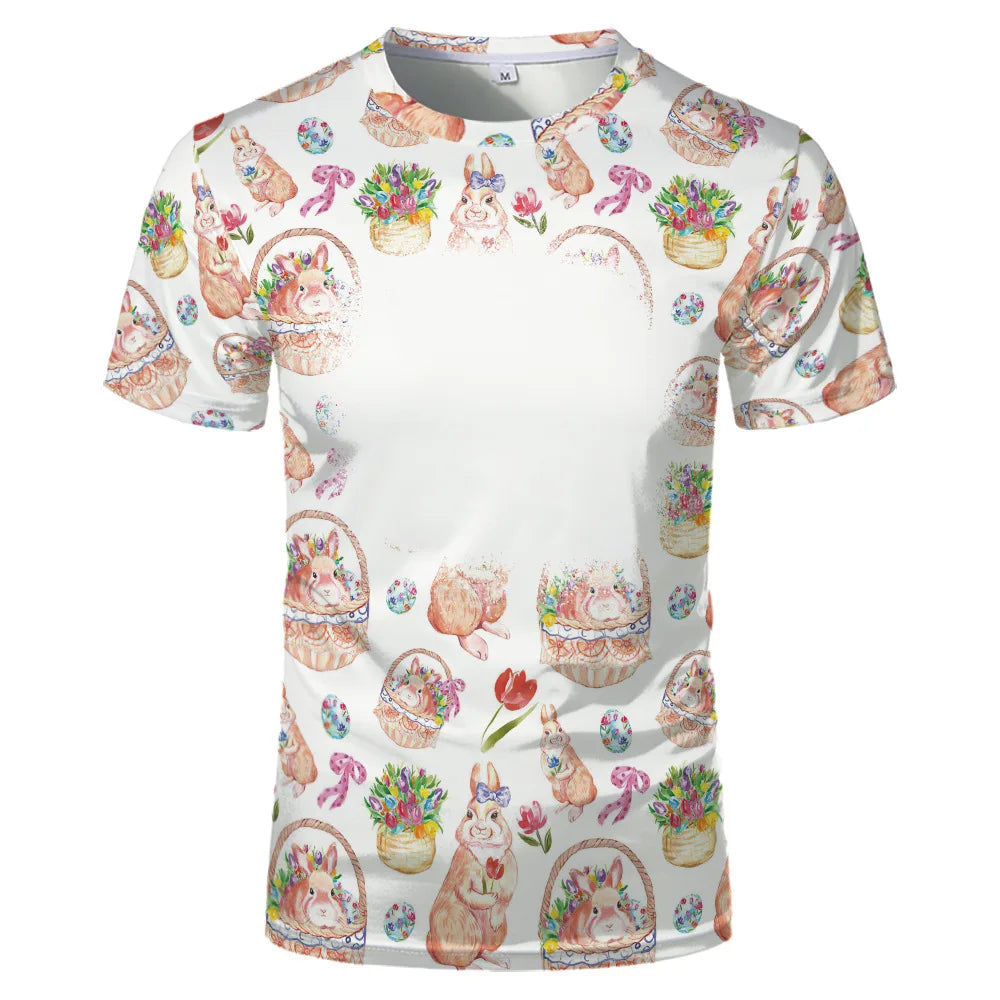 Rabbit Design Tshirt For Easter Cute Child-Parents Family Clothes Tee Tops Sublimation Blank  T-shirts For Heat Transfer Print